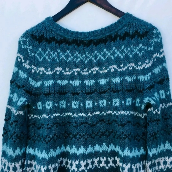 Free People Slouchy Knit Blue Patterned Sweater - Picture 1 of 7
